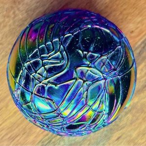 Levay Iridescent Cobalt Blue Blown Art Glass Paperweight.